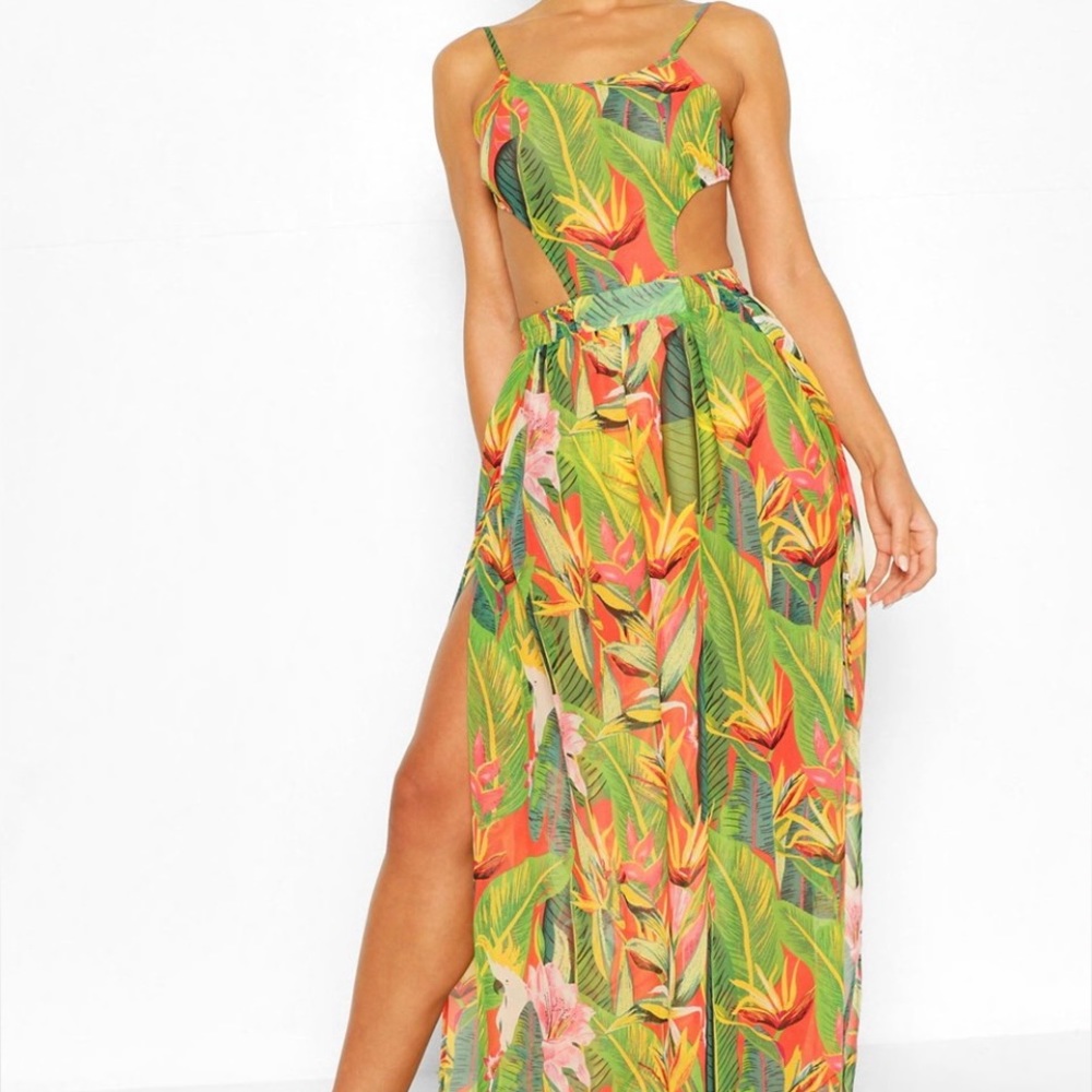 Tropical maxi dress with cut outs
